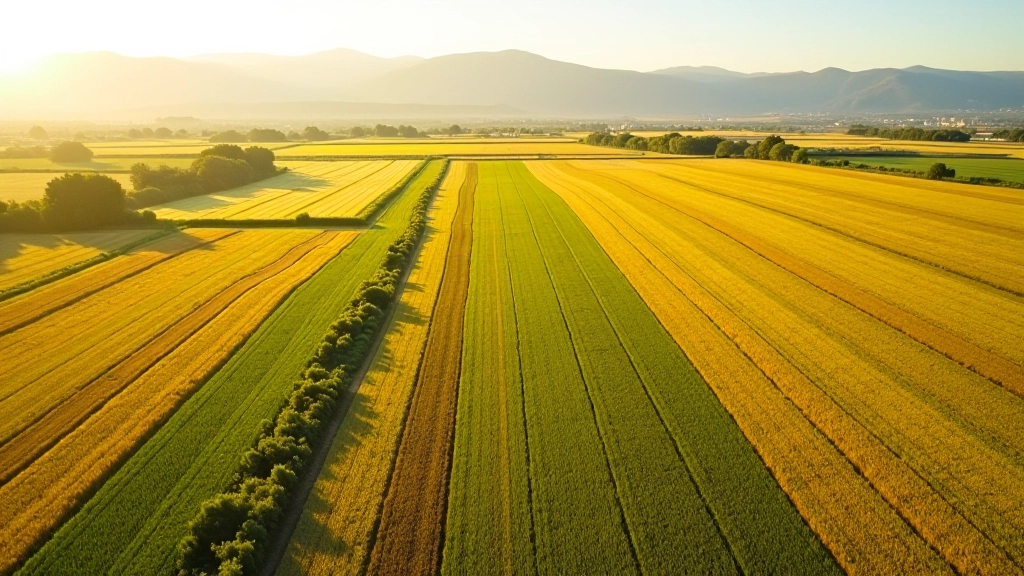 Drone'dan çekilen şehir ötesi tarım alanı, renkli bitki sağlığı haritası gösteriliyor