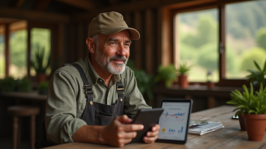 Çiftçinin cep telefonu ve tablet üzerinde veri uygulamasını kullanması