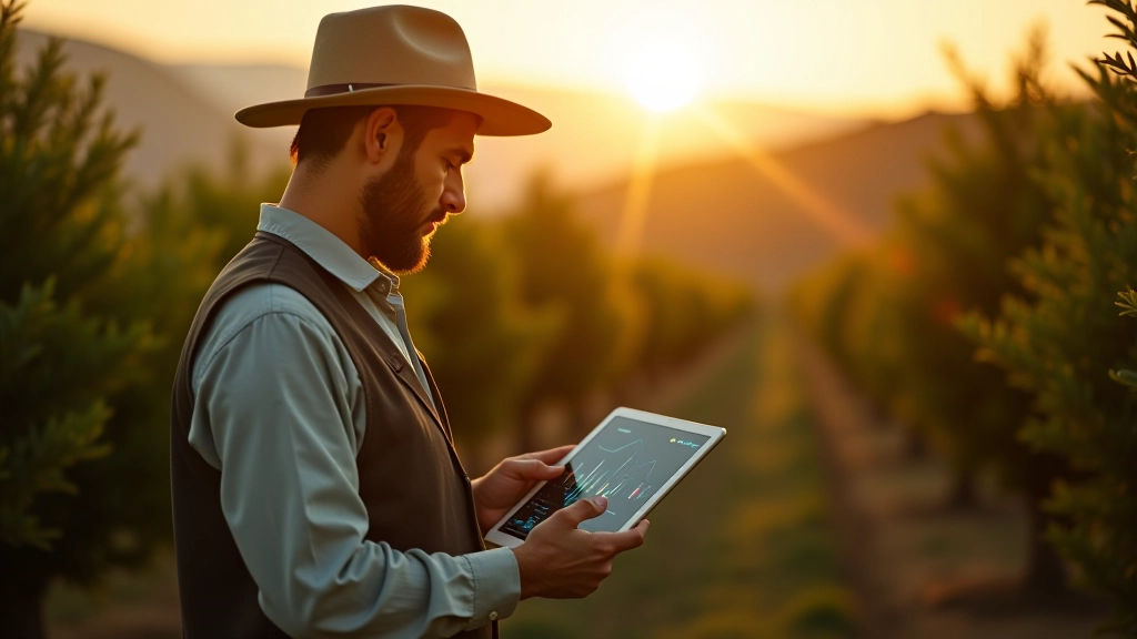 Çiftçinin tablet üzerinde yapay zeka tabanlı tarım verilerini kullanması